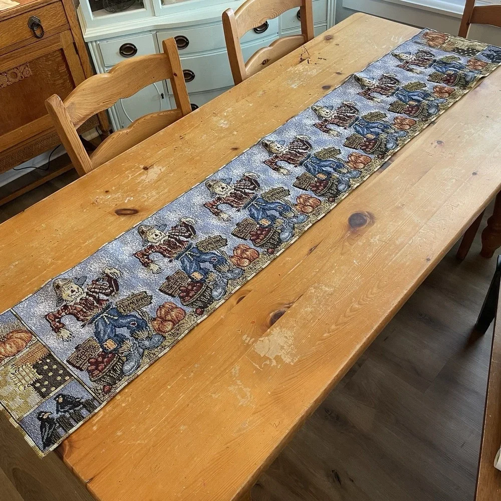 Tapestry Table Runner Fall Scarecrow Pumpkin Patchwork Harvest 72x13 Cottagecore